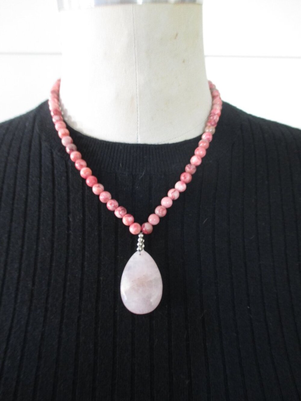 BEADED RHODONITE gemstone necklace